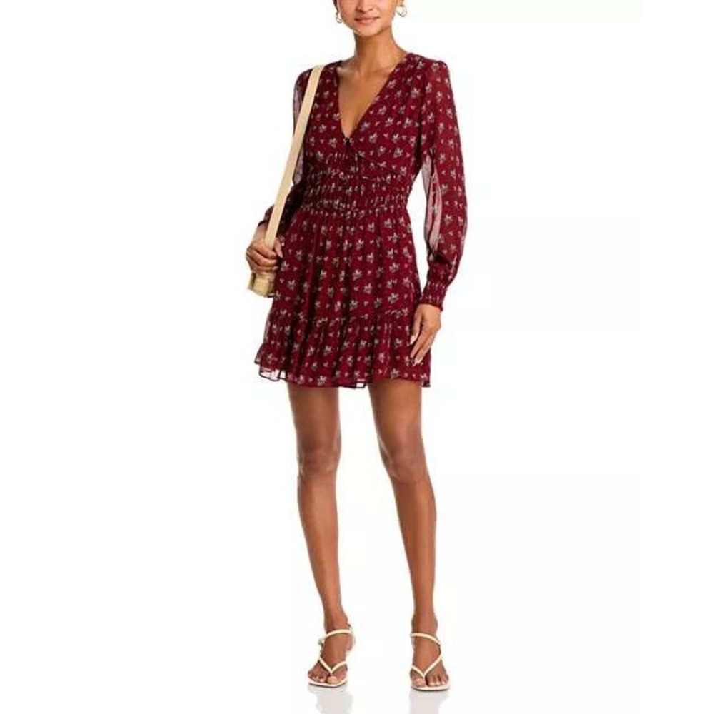 NWT PAIGE Brasserie Silk Dress in Oxblood/ Red Mini Long‎ Sleeve Size 0